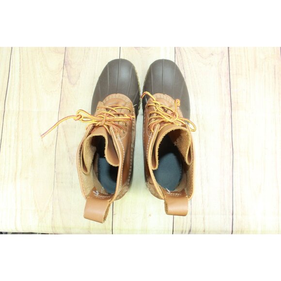 LL Bean Lace Up Unlined Ankle Duck Boots Brown Leather Size 9 M - Picture 9 of 10